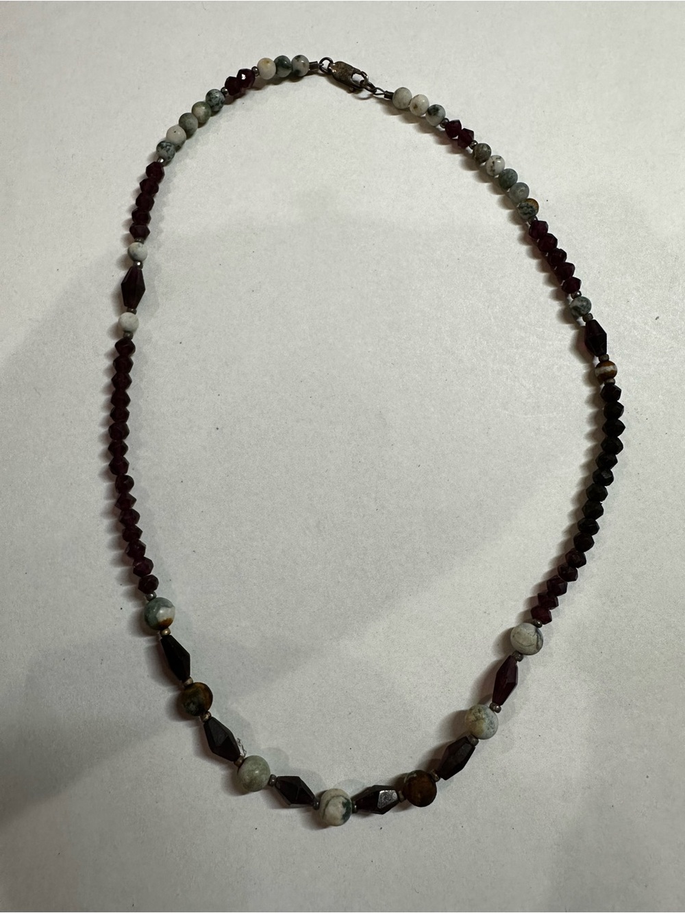 Sterling Silver Garnet & Jasper Gemstone Bead Necklace